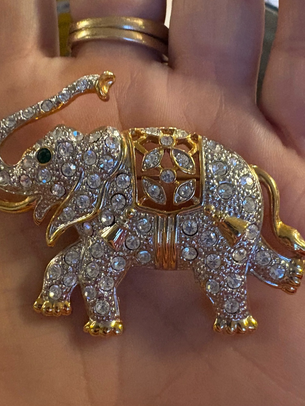 Retro 1980’s Gold-Tone Crystal Elephant Brooch - Women Jewelry